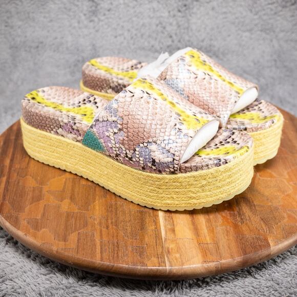 NWT Kate Spade Zia Faux Snakeskin Platform Sandals Beige Yellow Size 9 B - Picture 1 of 8